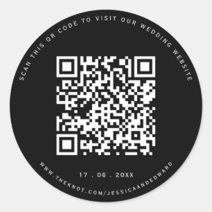 Details zur Hochzeit Qr Code Einfach Schwarz Minim Runder Aufkleber
