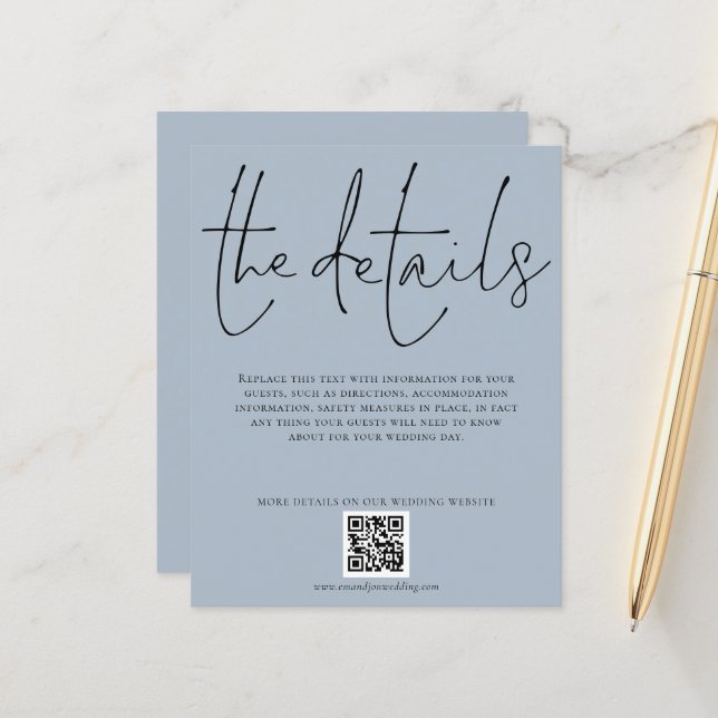 Details zur Hochzeit QR Code Skript Blue Encl (Vorderseite/Rückseite Beispiel)