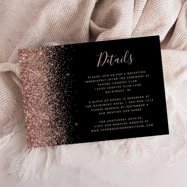 Details zur Hochzeit von Black Rose Gold Glitzer E Begleitkarte (Von Creator hochgeladen)