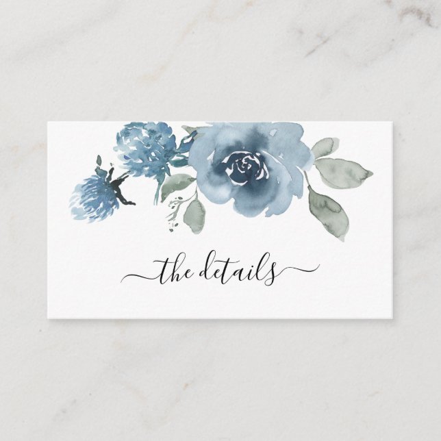 Details zur Hochzeit von Dusty Blue Floral Slate P Begleitkarte (Vorderseite)