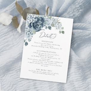 Details zur Hochzeit von Dusty Blue Watercolor Flo Begleitkarte