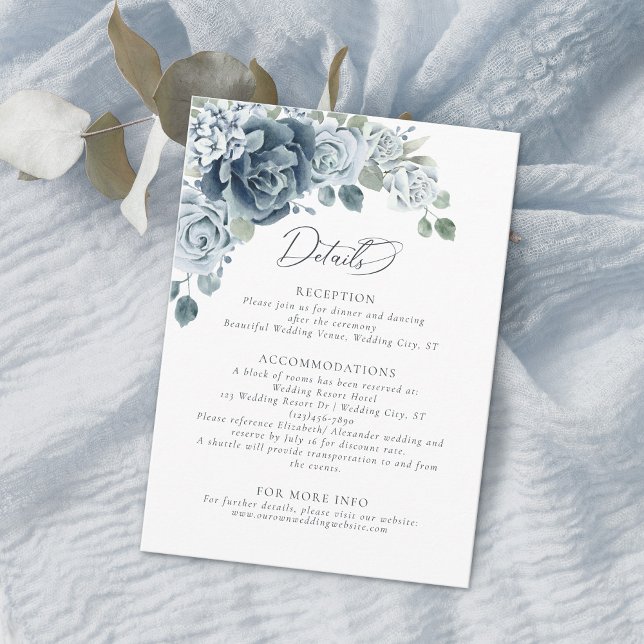Details zur Hochzeit von Dusty Blue Watercolor Flo Begleitkarte (Von Creator hochgeladen)