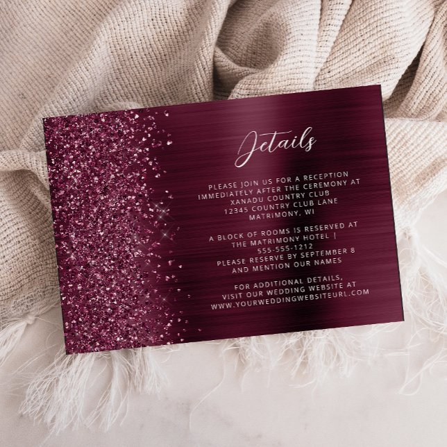 Details zur Hochzeit von Glam Burgundy Begleitkarte (Von Creator hochgeladen)