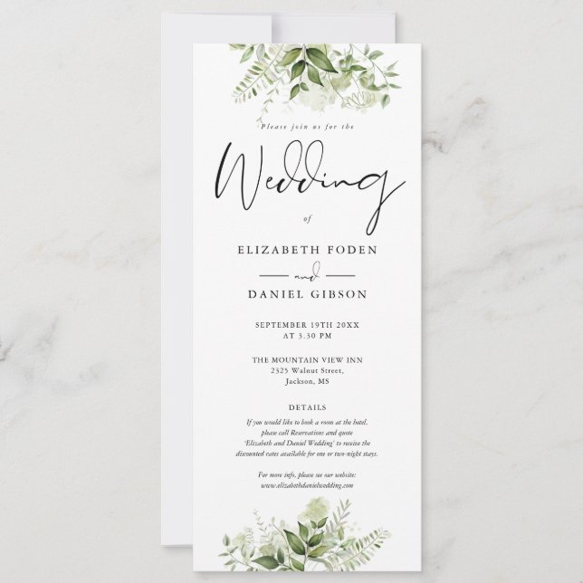 Details zur Hochzeit von Greenery Floral Monogram Einladung (Vorderseite)