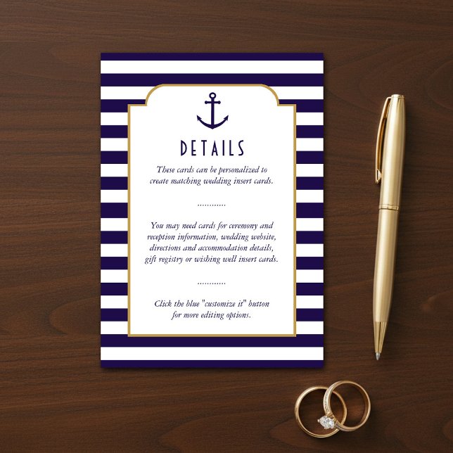 Details zur Hochzeit von Nautic Navy & White Strip Begleitkarte (Von Creator hochgeladen)