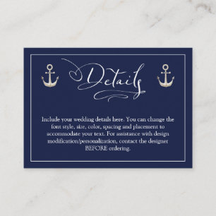 Details zur Hochzeit von Nautical Anchor Navy Begleitkarte
