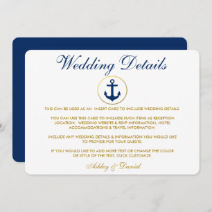 Details zur Hochzeit von Nautical Blue Gold Einladung