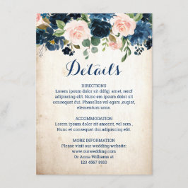 Details zur Hochzeit von Navy Blue Blush Pink Rose Begleitkarte