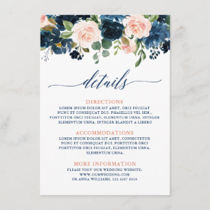 Details zur Hochzeit von Navy Blue Blush Pink Rose Begleitkarte