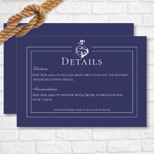 Details zur Hochzeit von Navy Blue Nautical Anchor Begleitkarte