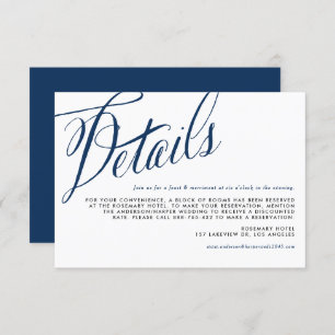 Details zur Hochzeit von Navy Blue Rustic Calligra Begleitkarte