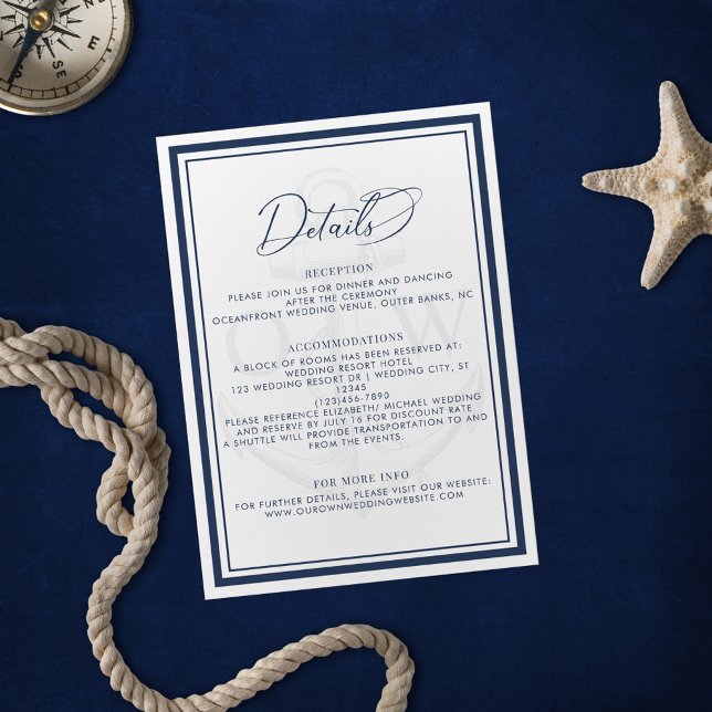 Details zur Hochzeit von Navy Blue White Anchor Begleitkarte (Von Creator hochgeladen)