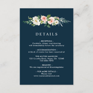 Details zur Hochzeit von Navy Blush Floral Wreath Begleitkarte