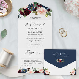 Details zur Hochzeit von Navy Burgundy Blush Flora All In One Einladung