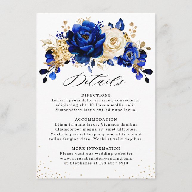 Details zur Hochzeit von Royal Blue Yellow Gold Fl Begleitkarte (Vorderseite)