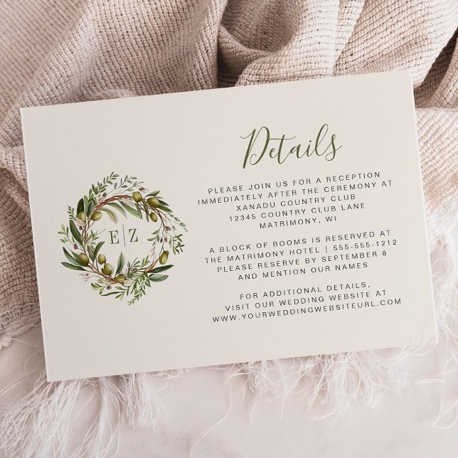 Details zur Hochzeit von Rustikalem Olivenhain Begleitkarte (Von Creator hochgeladen)