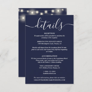 Details zur Hochzeit von String Lights Navy Begleitkarte