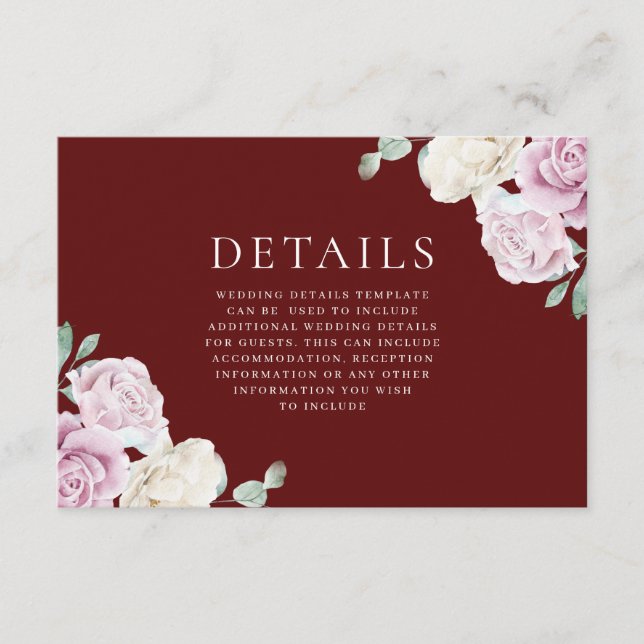 Details zur Hochzeit von weißem und blütenfarbenem Begleitkarte (Vorderseite)