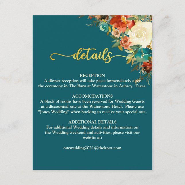 Details zur Hochzeitkarte - Aquamarin & orange Begleitkarte (Vorderseite)