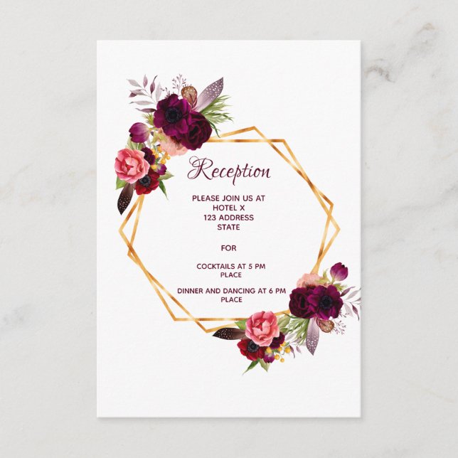 Details zur Hochzeitsempfehlung geo florals bordea Begleitkarte (Vorderseite)