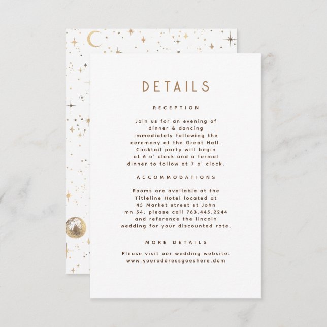 Details zur Hochzeitsfeier der Starry Night Begleitkarte (Vorne/Hinten)