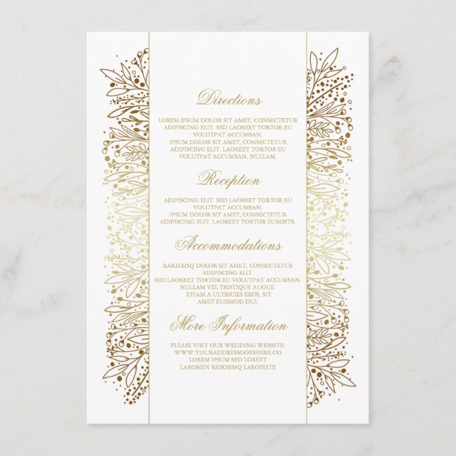 Details zur Hochzeitsfeier mit Floral Gold Filigre Begleitkarte (Vorderseite)