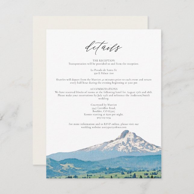 Details zur Hochzeitskarte für das HOOD Watercolor Einladung (Vorne/Hinten)