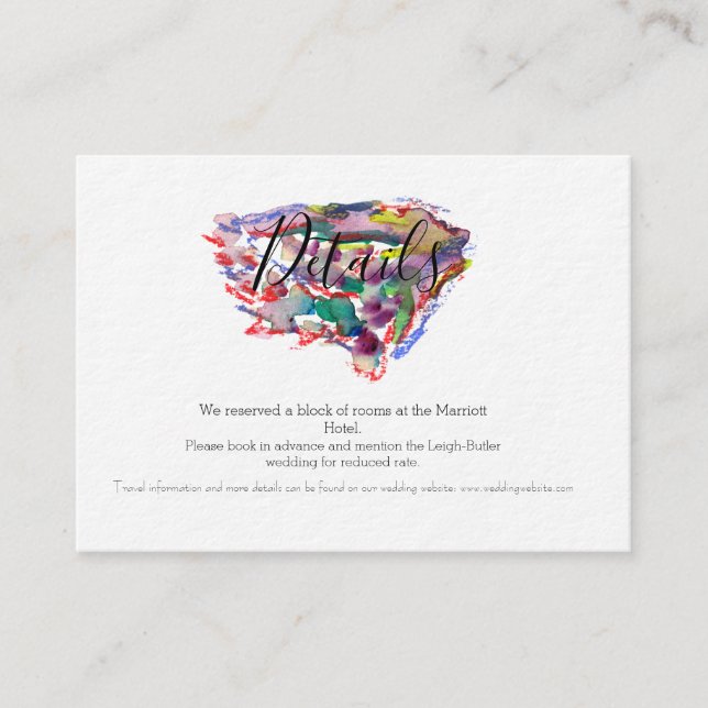 Details zur Hochzeitskarte für Lila Wasserfarben Begleitkarte (Vorderseite)