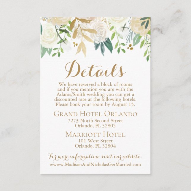 Details zur Hochzeitskarte Gold und Weiße Blume Be Begleitkarte (Vorderseite)