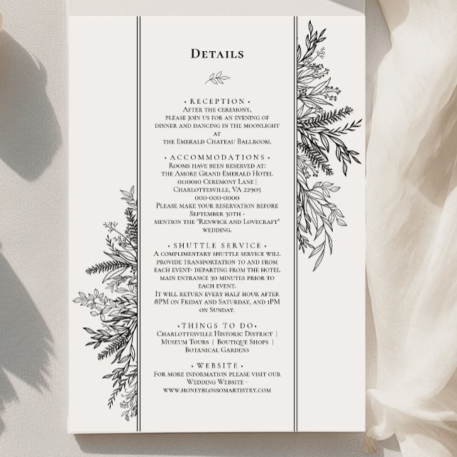 Details zur Hochzeitsmonographie in Weiß und Schwa Begleitkarte (Von Creator hochgeladen)