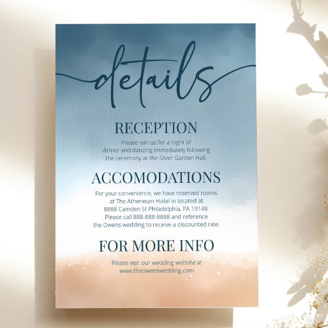 Details zur Hochzeitszeit am Strand von Blue Ocean Begleitkarte (Von Creator hochgeladen)