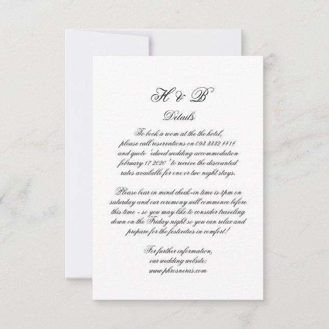 Details zur kalligraphischen Monogramm Schwarz-Wei RSVP Karte (Vorderseite)