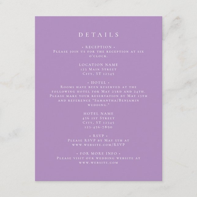 Details zur Lilac-Koordinate Begleitkarte (Vorderseite)