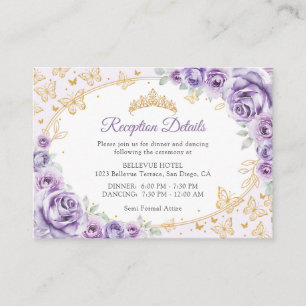 Details zur Lilac Purple Gold Quinceanera-Rezeptio Begleitkarte