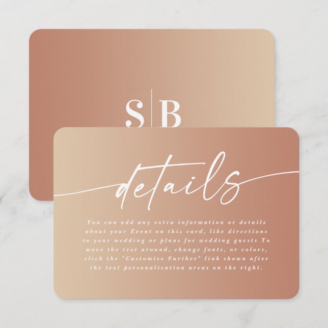 Details zur Minimal Clay & Yellow Ombre Fade Weddi Begleitkarte (Vorne/Hinten)