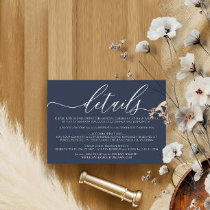 Details zur modernen Marine-Hochzeitsunterkunft RSVP Karte