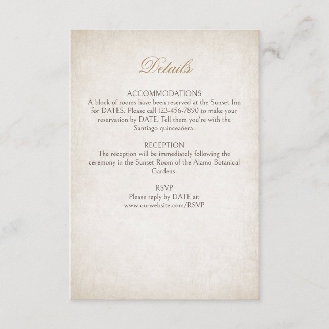 Details zur Quinceanera Begleitkarte (Vorderseite)