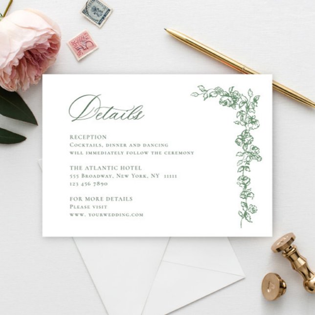 Details zur Renaissance Verziert Sage Green Weddin Begleitkarte (Von Creator hochgeladen)