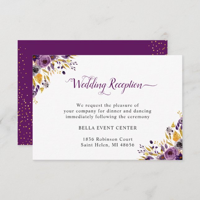 Details zur Rezeption für Lila Hochzeitsfeiern Einladung (Vorne/Hinten)
