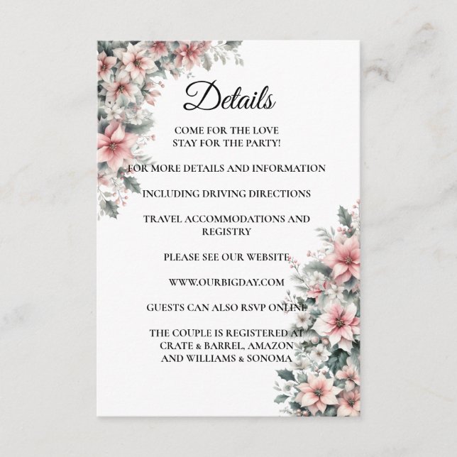 Details zur Rosa Poinsettia Floralineinschließung Begleitkarte (Vorderseite)