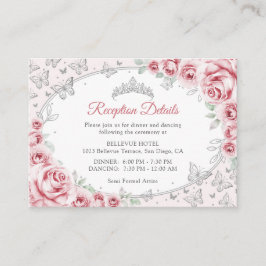 Details zur rosa-silbernen Quinceanera-Rezeption Begleitkarte