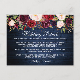 Details zur rustikalen Blue Wood Floral Wedding Ca Postkarte