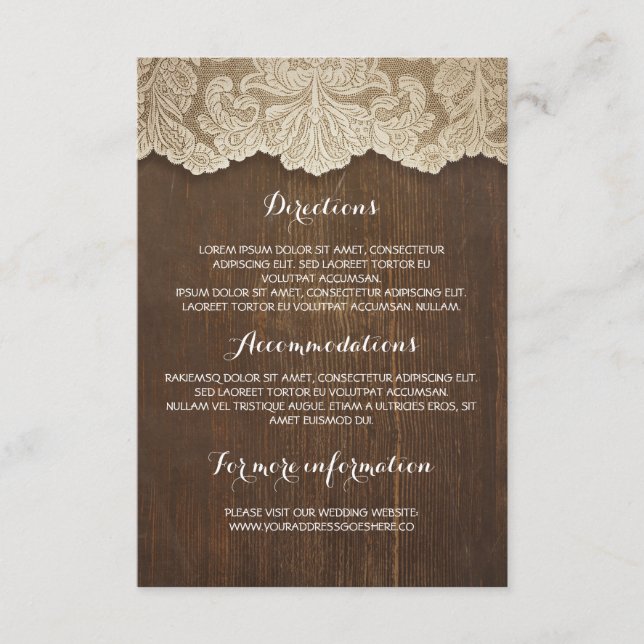 Details zur rustikalen Hochzeit von Holz und Spitz Begleitkarte (Vorderseite)