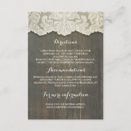 Details zur rustikalen Hochzeit von Holz und Spitz Begleitkarte