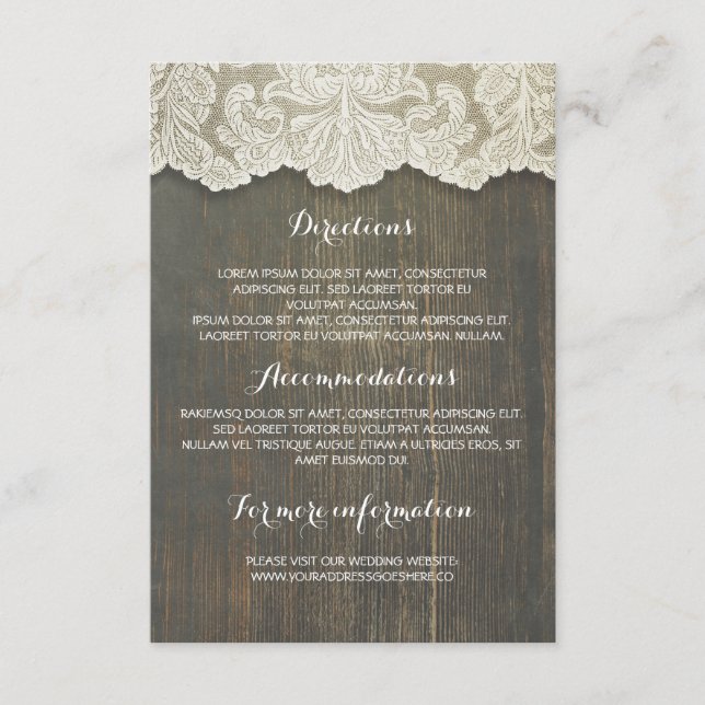 Details zur rustikalen Hochzeit von Holz und Spitz Begleitkarte (Vorderseite)