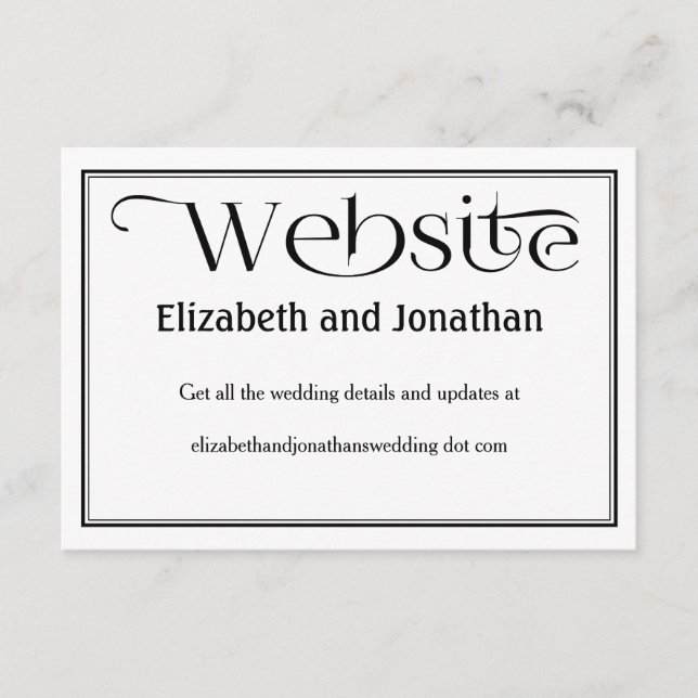 Details zur Schwarz-Weiß-Website für Hochzeiten Begleitkarte (Vorderseite)