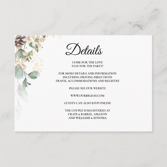 Details zur Winter Gold Florals Umschließungskarte Begleitkarte (Vorderseite)