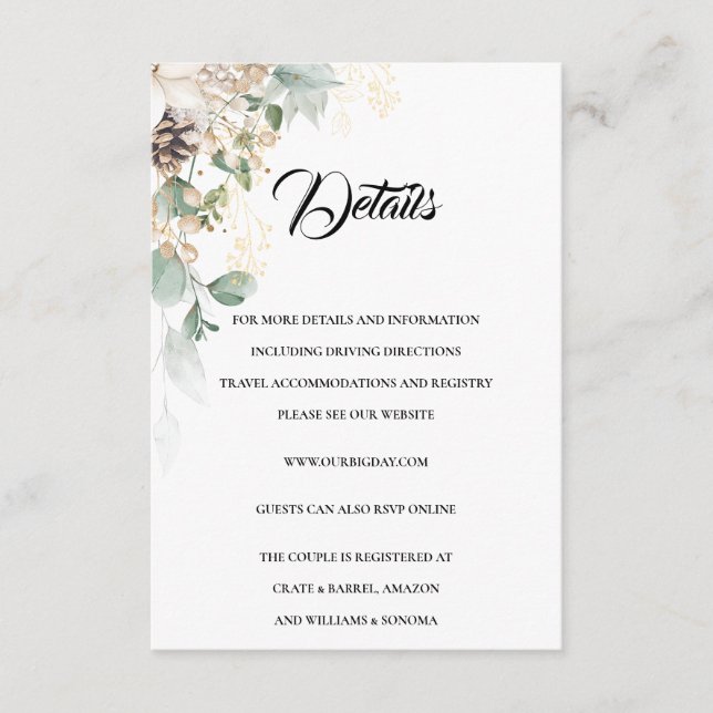 Details zur Wintery Gold Blumenverschlusskarte Begleitkarte (Vorderseite)