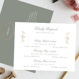 Details Zurück Gold Salbei Grün Hochzeit Multi-Eve RSVP Karte