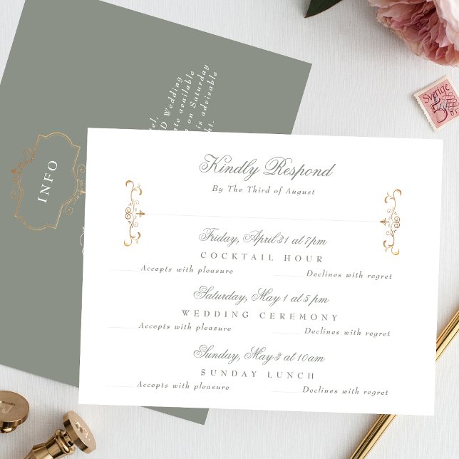 Details Zurück Gold Salbei Grün Hochzeit Multi-Eve RSVP Karte (Von Creator hochgeladen)